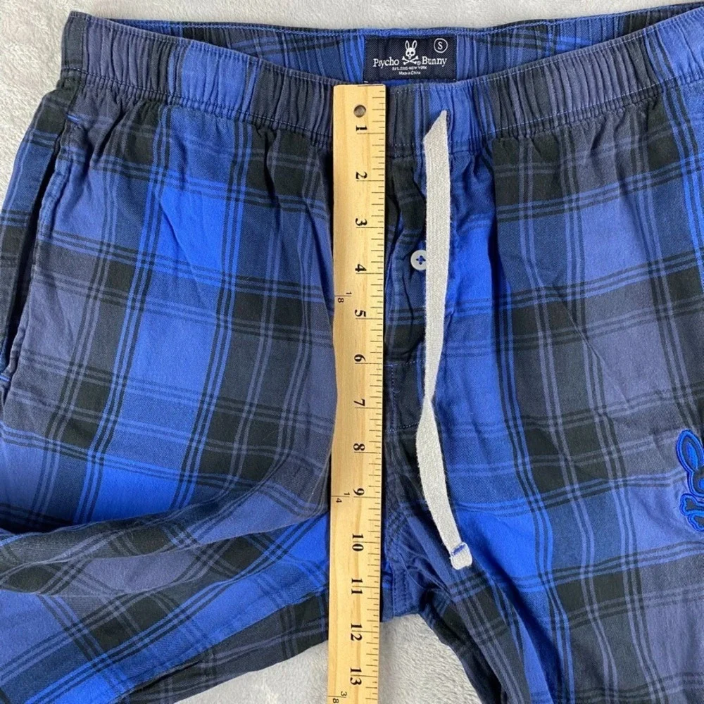 Psycho Bunny Pajama Pants Mens Small Blue Sleepwear Scotch Plaid Elastic Waist